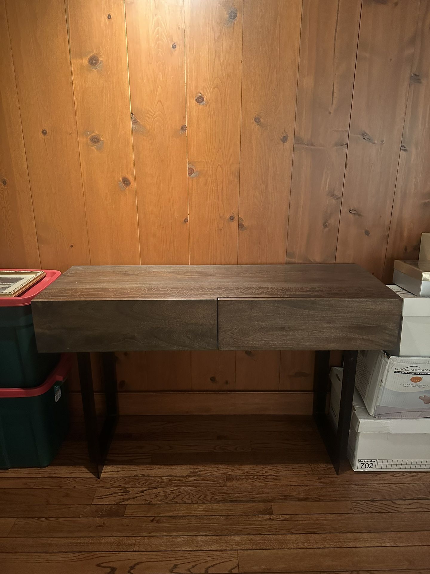 Wood and iron two drawer console table