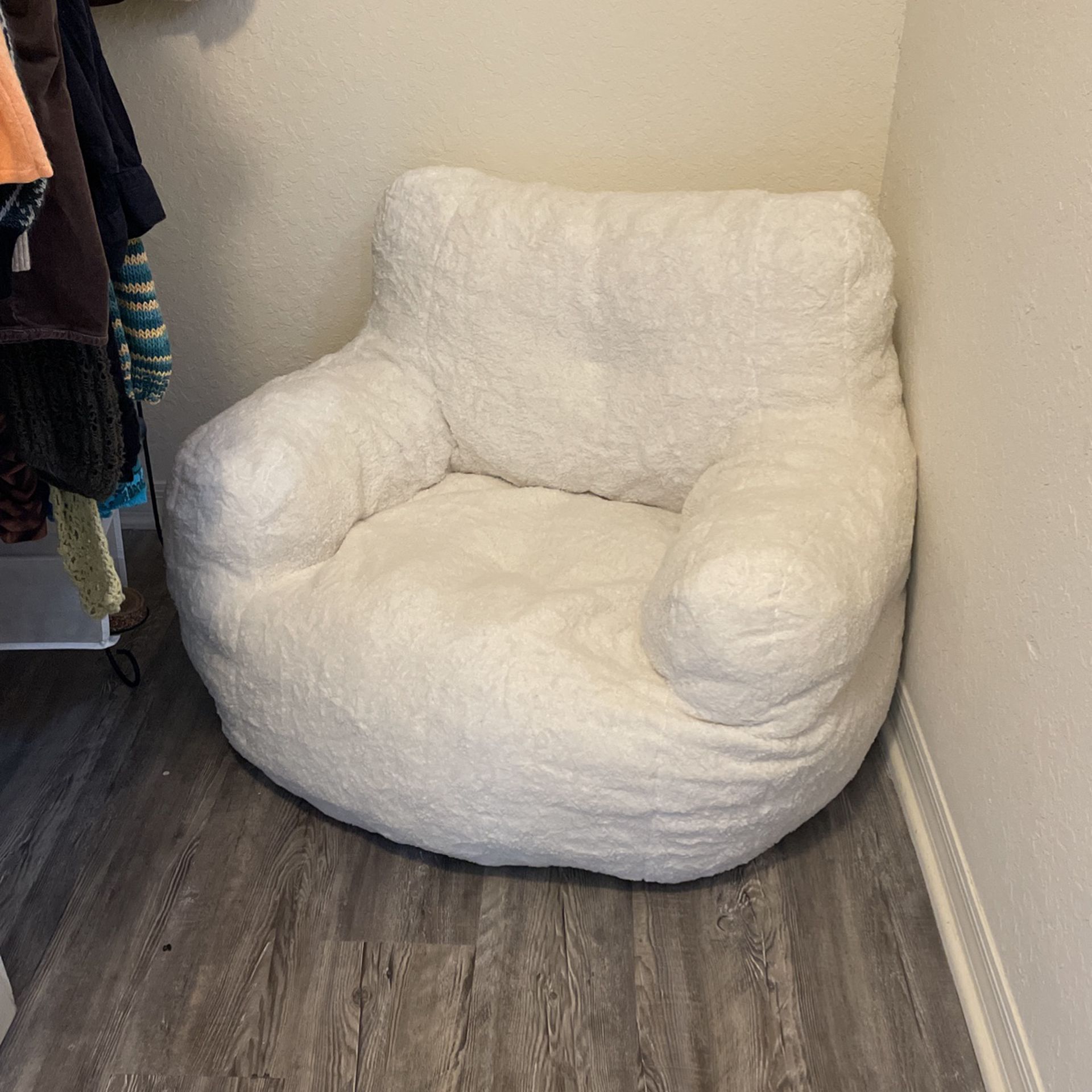 cozy white bean bag chair with armrests 