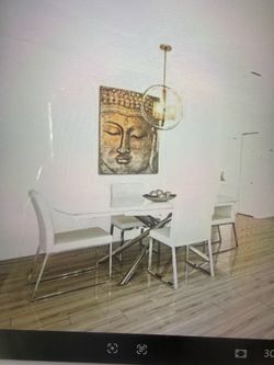 Adjustable White Glass Dining Table with Chairs