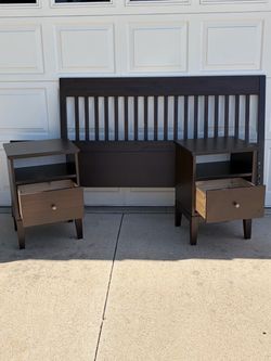 Dark Brown Headboard with Two Nightstands