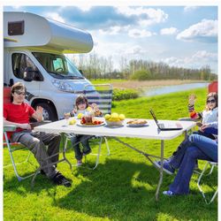 6ft Folding Table, Portable Picnic Table, Plastic Table for Indoor Outdoor Picnic, Party, Camping, Heavy Duty Fold-up Table with Handle, White