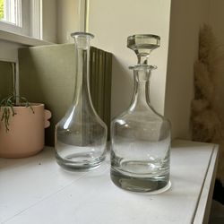 Pair Of Vintage Modern Glass Decanters/ Mid Century Barware