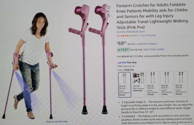 New! Pink Foldable Forearm Crutches For knee patients and leg injuries