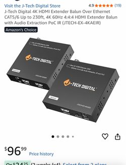 J-Tech Digital HDMI Extender, model JTECH-EX-4K30IP, designed to extend 4K video signals up to 132 feet.