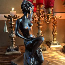 Metal Art deco Hollywood Regency Woman Statue