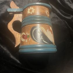 Vintage Handmade Wood Mug With Lid