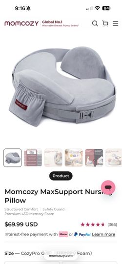 Momcozy MaxSupport Nursing Pillow with lumbar support and baby recliner colic support