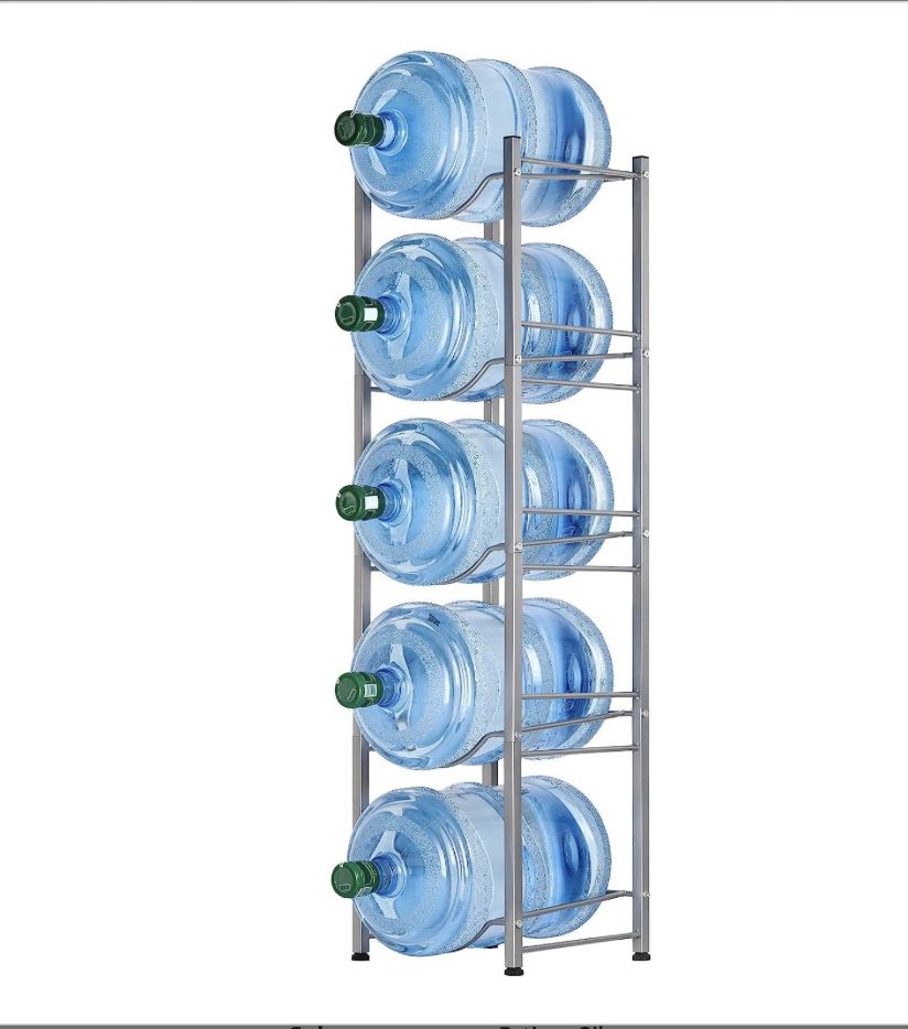 5-Tier Water Cooler Jug Rack, 5 Gallon Water Bottle Storage Rack Detachable Heavy Duty Water Bottle Cabby Rack for Home, Office Organization (Silver)