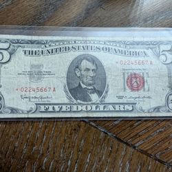 Red Seal Five Dollar Silver Certificate Star Note