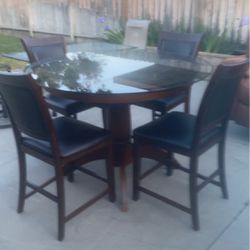 Dining Wood Table With Extra Leaf  & 4 Chairs 