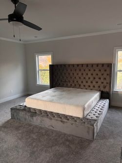 🔥 Brand New Luxury Upholstered Wing Back Tufted Headboard | King & Queen Size Velvet Platform Storage Bed Frame • Mattress • PAY AFTER DELIVERY 🚚