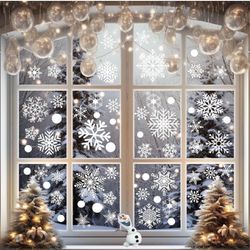 321PCS Christmas Snowflake Window Clings Stickers for Glass, Window Stickers for Kids Holiday Window Clings Winter Christmas Decorations