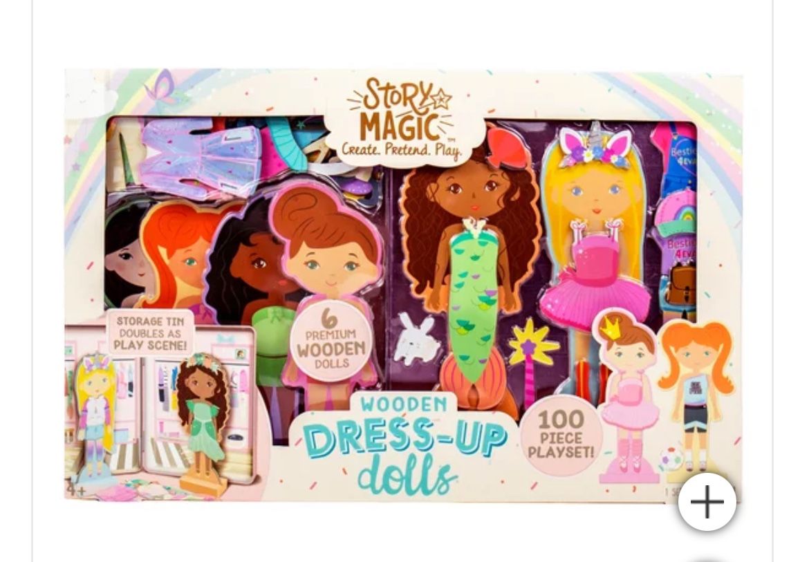 Story Magic Wooden Dress Up Dolls with Tin