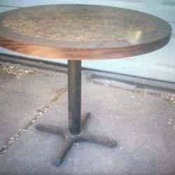 36" Vintage Round Burle + Oak Laminated Table Top w/ base