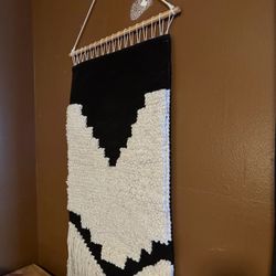 Black & White Boho Wall Hanging – Modern Textile Art