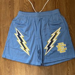 E.E. Blue shorts with thunder bolt Size M