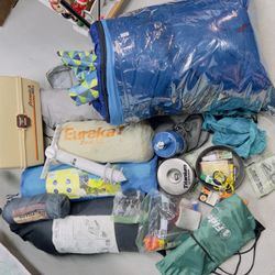 Camping Gear Including Sleeping Bag, Tent, Blow Up Mattress, 6x8 Dome Tent, Etc 