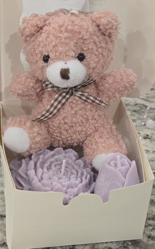 Teddy Bear and Floral Candles Gift Gift Box.