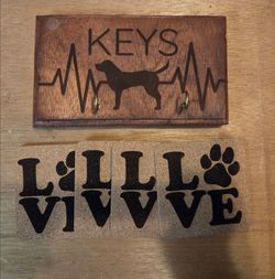 Wood Dog Key Holder and Cork Coaster Set