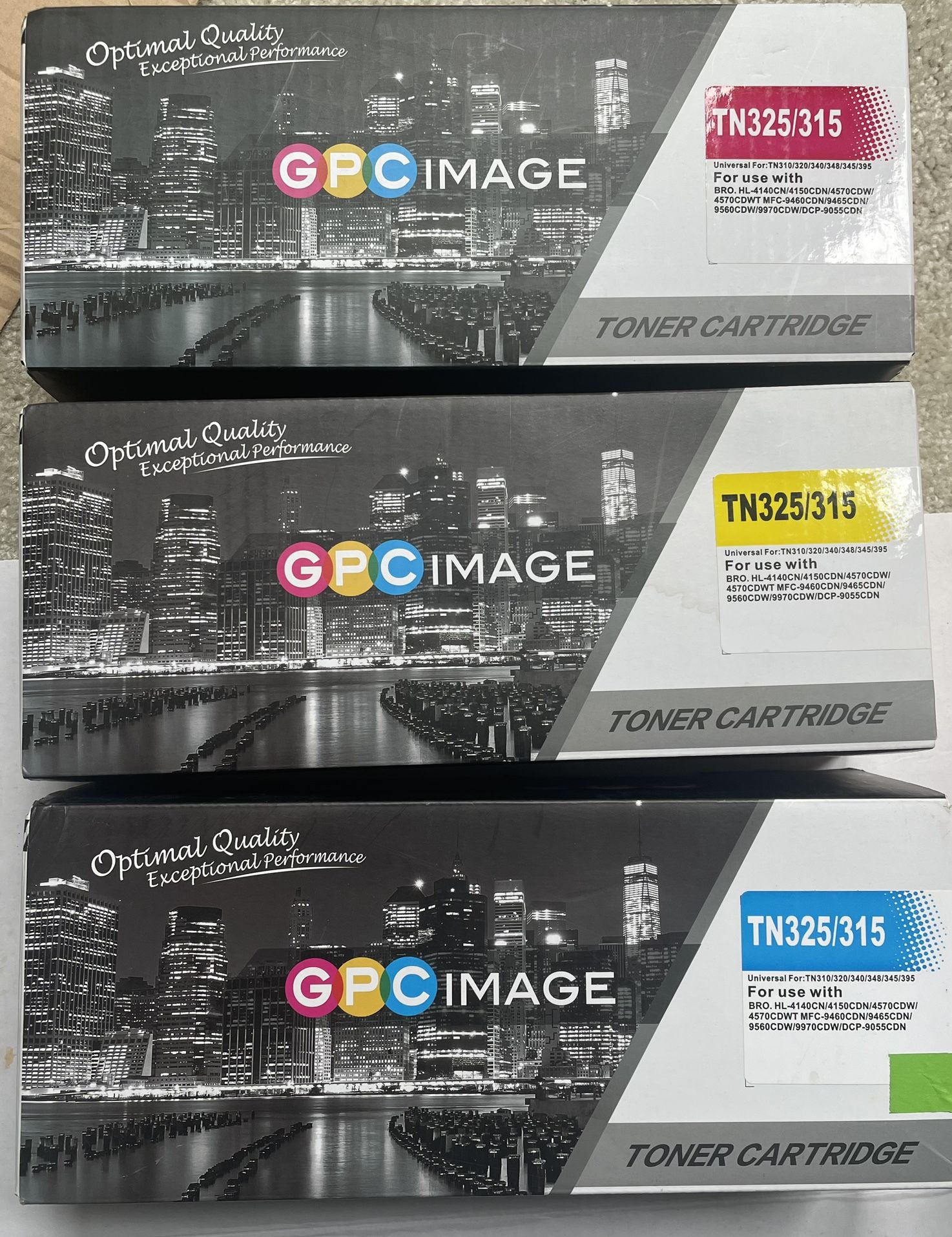 Three GPC Image TN325/315Laser TonerCartridges: (1)Yellow, (1)Cyan (1)Magenta