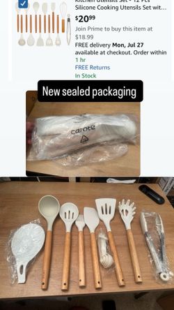Kitchen Utensils Set -  Silicone Cooking Utensils Set with Wooden Handle - Heat Resistant Non-Stick BPA Free Spatula Set,Turner, Spoon, Brush, Silicon