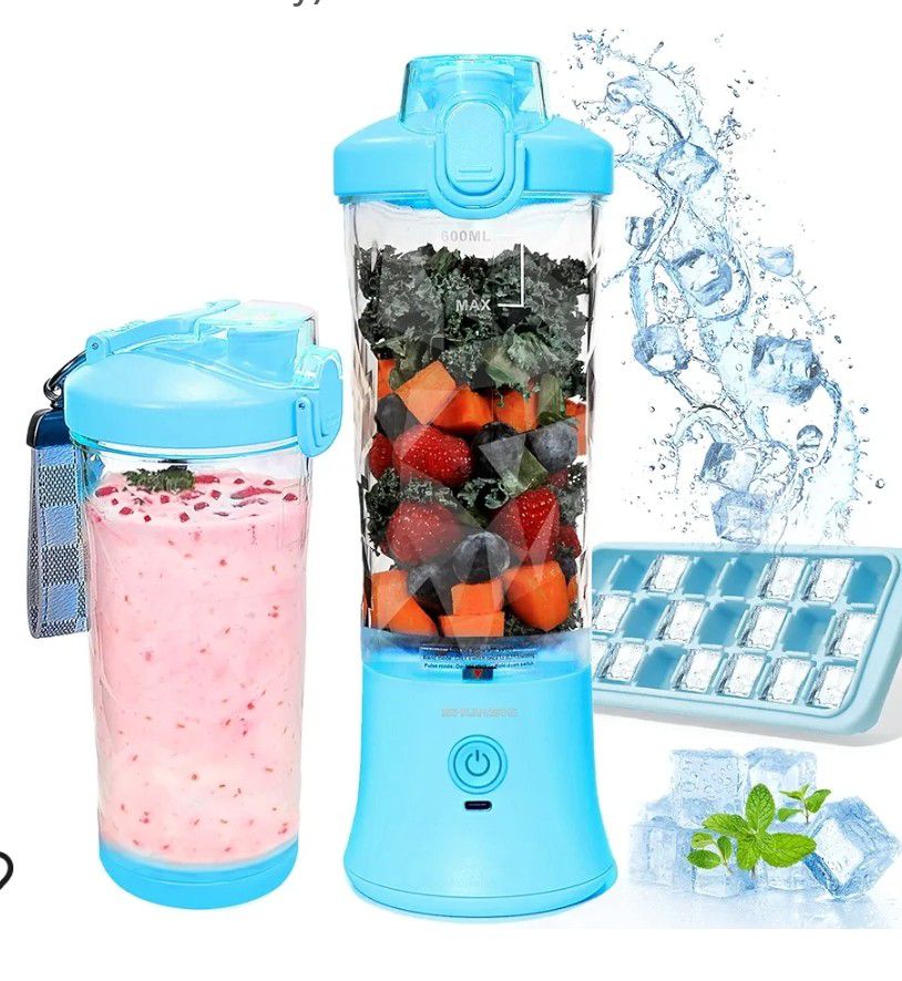 Portable Blender 20 Oz, Personal Size Blender for Shakes and Smoothies with Ice Cube Tray, Mini Small Smoothie Blender Bottles for Kitchen Home Gym Sp