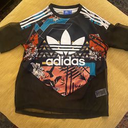 ADIDAS FLORAL SOCCER JERSEY, GRAPHIC MESH TSHIRT TOP WOMENS UK Size 16
