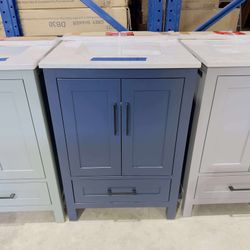 24 in Single Sink Bath Vanity in Navy Blue with Marble Top in White  $349 