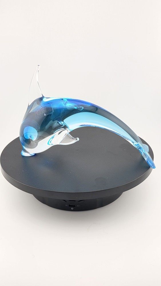 Oggetti Italy Dolphin Glass, 9 Inch, 5.5 Tall, Clear, Blue