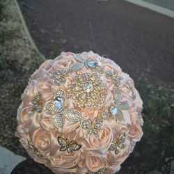 Silk Rose Flower Bouquet For Quincenera/wedding