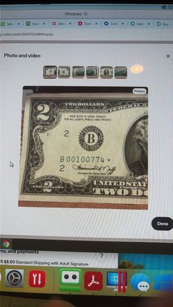 1976 star low serial number US $2 Star Note Bill Serial B00100774★ 1976 star low serial number