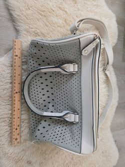 Light Gray Perforated Leather Satchel Handbag
