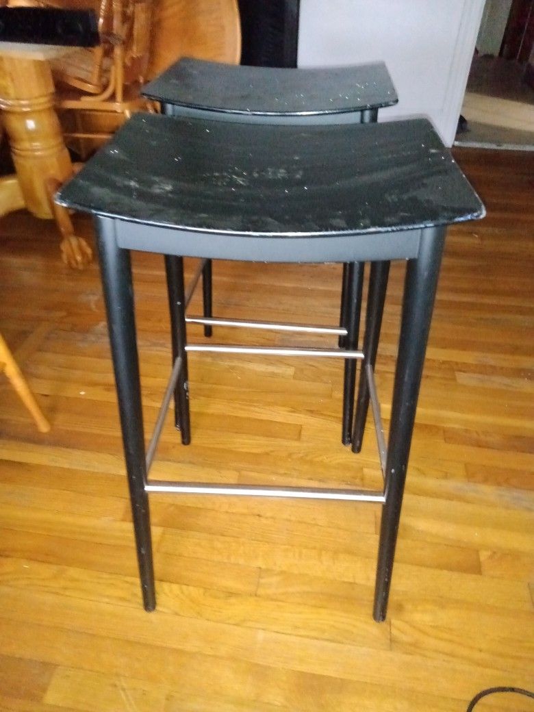 2 Black Wooden 4 Foot Stools