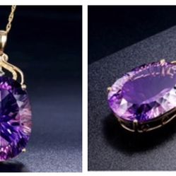 Beautiful Amethyst On 14K Gold Plated Chain 22”