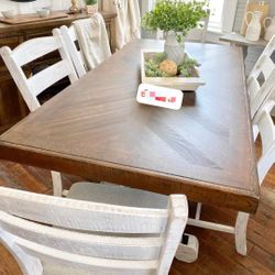 Valebeck Beige/White Rectangular Dining Set Table And Chairs 