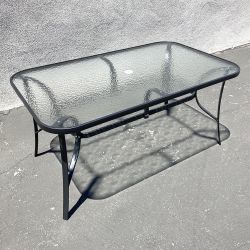 $80 New Rectangular Metal Patio Table 59x36x28” Tempered Glass with Umbrella Hole 