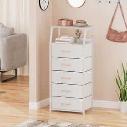 Wood Top Dresser Nightstand Storage with 5 Fabric Drawers Size Length 16", Width 12", Height 43" New condition assembled 
