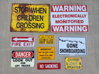9 Vintage Metal Signs Lot Garage Mancave Signage Yard Art