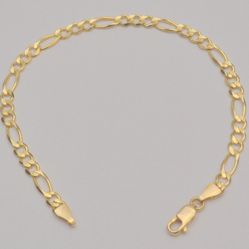 14K Yellow Gold Figaro Link Bracelet 8" Lobster Clasp