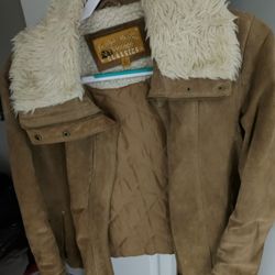 Vintage Real Leather Jacket W Faux Fur