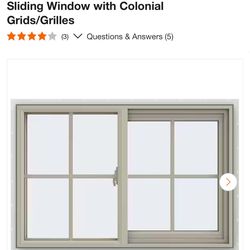 JELD-WEN 35.5 in. x 23.5 in. V-2500 Series Desert Sand Vinyl Right-Handed Sliding Window with Colonial Grids/Grilles