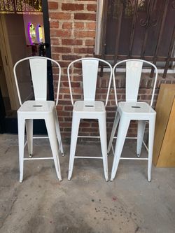 Set of 3 White Industrial Metal Bar Stools with Backs