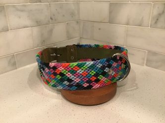 Handmade Dog Collar – 23.5” XL – Multicolor Checkered Weave