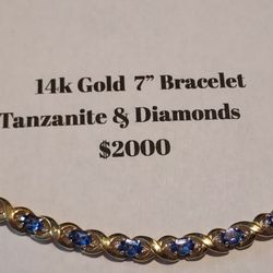 14k Gold, Tanzenite & Diamond  Bracelet