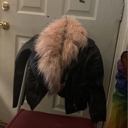 DKNY Faux Leather Jacket With Pink