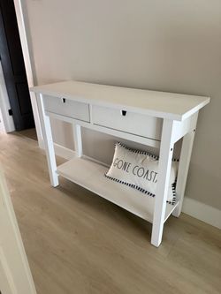 White Wood Console Table with Two Drawers