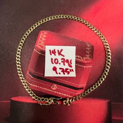 14K Solid Gold 🇨🇺 Links Ankle Bracelet For Wedding 10.7Gr 9.75 Inches Long 