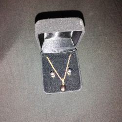 Vintage Custom Black Pearl Neckless And Earrings Set 