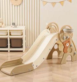 Kids Indoor Slide with Basketball Hoop
