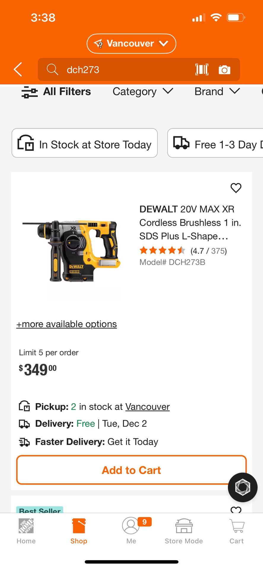 DEWALT 20V MAX XR Cordless Brushless 1 in. SDS Plus L-Shape Rotary Hammer (Tool Only)